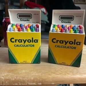 Vintage Crayola “crayon box” calculators (made by Advanced Concepts, Ltd.)